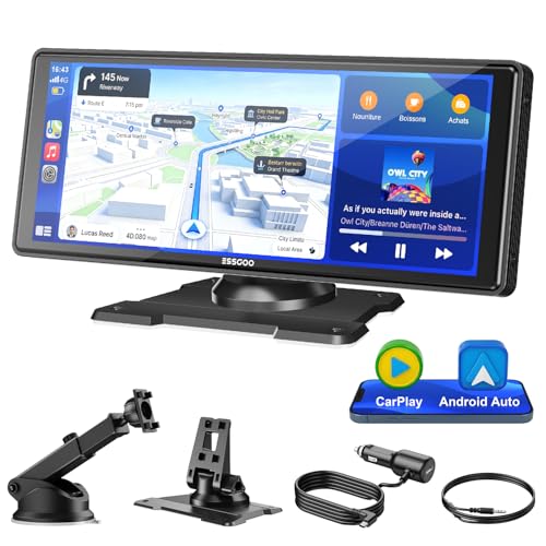 ESSGOO Écran Carplay Voiture, Supporte A-pple Carplay sans Fil et Android Auto, Écran Tactile IPS de 10.26 Pouces avec Capteur de Lumière, Prend en Charge Mirror Link, Assistants G-oogle et Siri