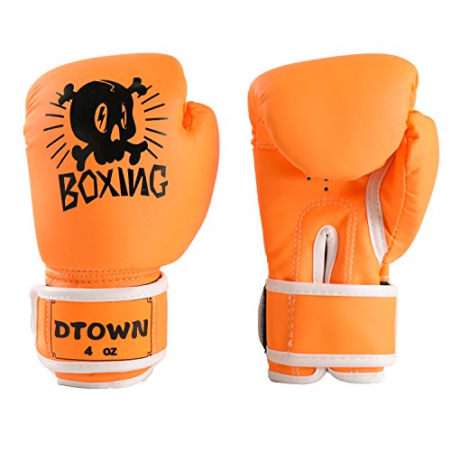 Dtown 4 Ounce Gloves for Boys Boxers,Kids Punching Gloves for Boxing Training Sparring Lightweight Orange PU Gloves for Girls Toddler Boxers