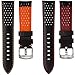 Geckota Genuine Italian Leather Perforated Sport Watch Band, Black with Contrasting Stitching