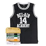AFLGO Fresh Prince of Bel Air #14 Basketball Jersey S-XXXL Black – 90's Clothing Throwback Will Smith Costume Athletic Apparel Clothing Top Bonus Combo Set with Wristbands