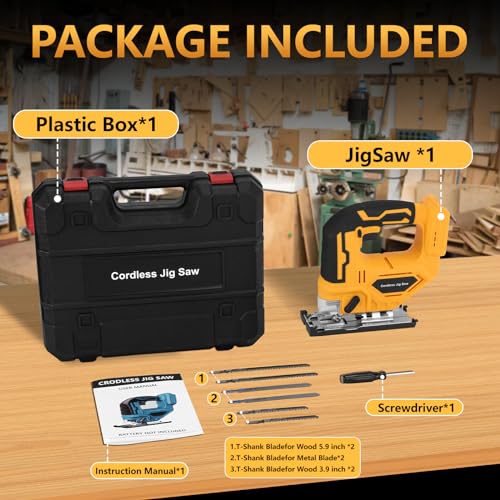 Jig Saw Compatible with Dewalt 20V Max Battery, Cordless Jigsaw Tool Brushless Motor, Up to 2900 RPM, 45 Degree Beveled Cuts, LED Light for 4 Curve Cuttings, Plastic Box (No Battery)