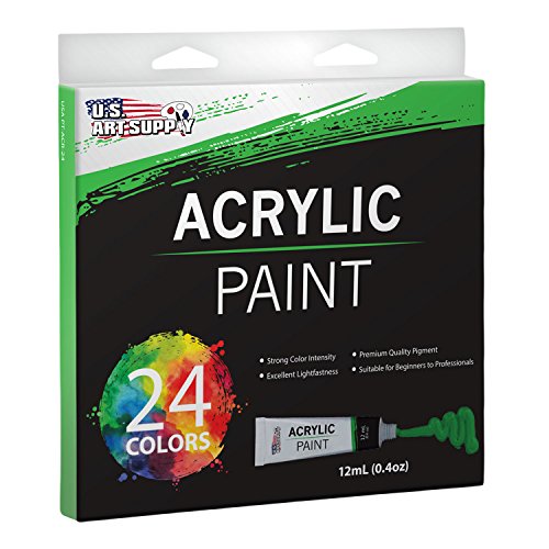U.S. Art Supply Professional 24 Color Set of Acrylic Paint in 12ml Tubes - Rich Vivid Colors for Artists, Students, Beginners - Canvas Portrait Paintings - Bonus Color Mixing Wheel