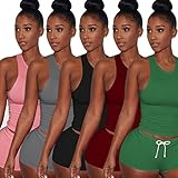 OVERMAL Women 2 Piece Set Sleeveless Split Casual Short Pants Casual Outfit Sportswear