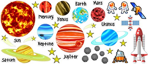 Planets Solar System with stars removable and repositionable stickers playroom nursery vinyl saying lettering wall art inspirational sign wall quote kids room decor