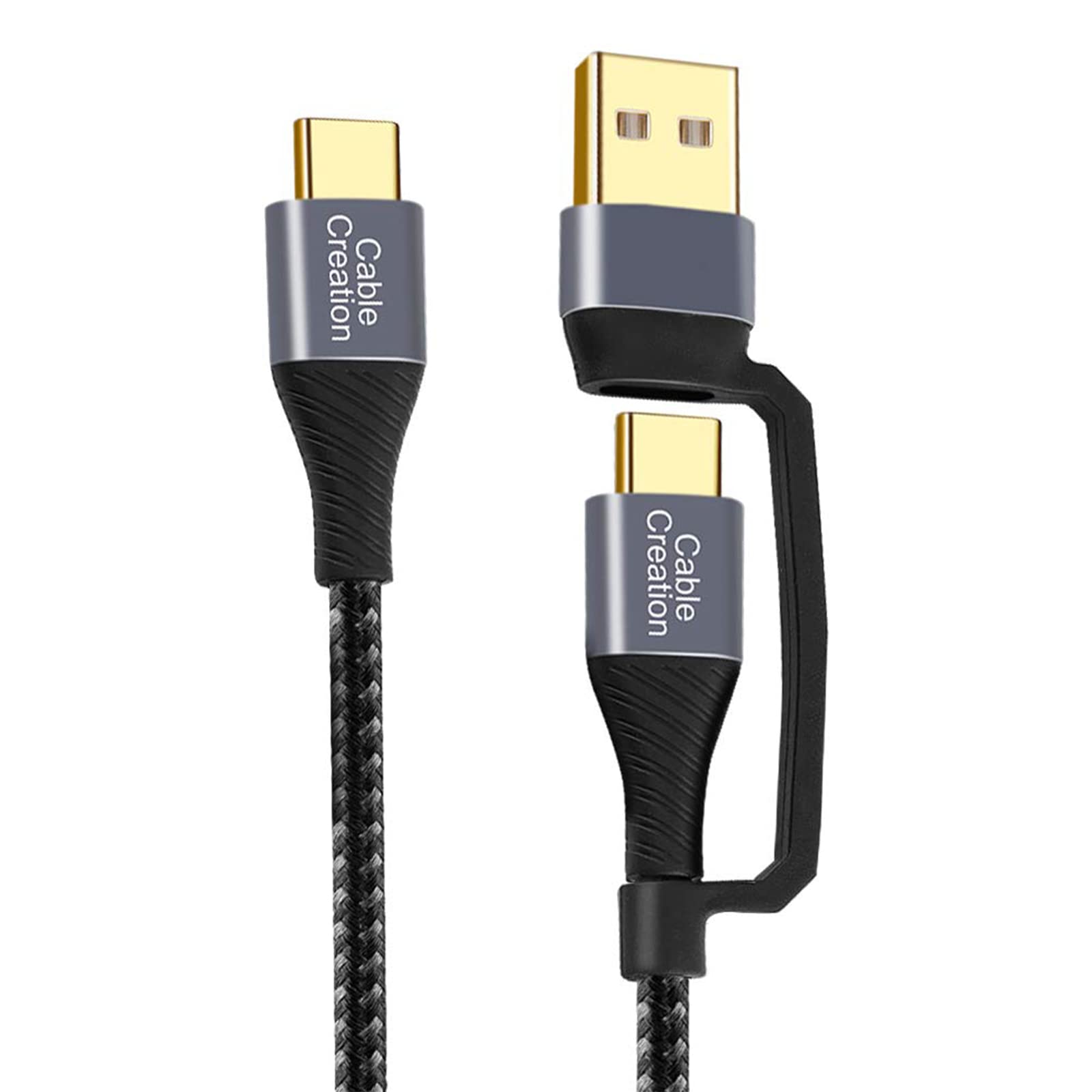 CableCreation 2 in 1 USB C Cable 2m Braided USB2.0 C to C Cable 60W USB-A/C to C 3A Fast Charging Cable Data 480Mbps for MacBook iPad Mini iPad Pro Z Flip S22 S21 and Other USB C Devices Black 6.6FT