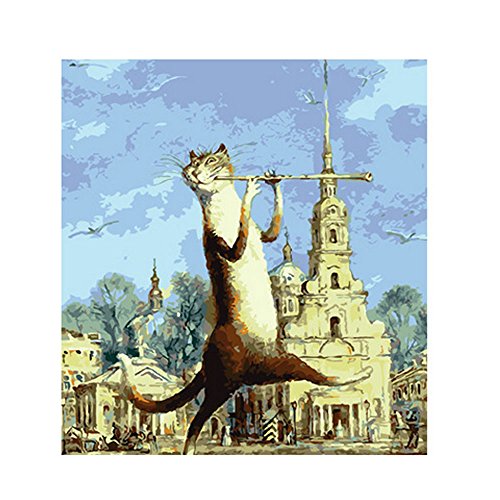DIY Oli Painting Paint By Number Kit With Brush for Adults Beginner, Funny Cat Flute 16¡Á20 Inch - Thumbnail 5