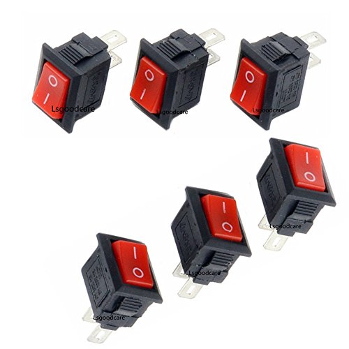 Lsgoodcare On/Off Rocker Switch, Mini Boat Switch 3A/250V, 6A/125V 2Pin SPST Snap Press Button Mini Rocker Switch for Car Auto Boat Household Appliances, Red, Pack of 50