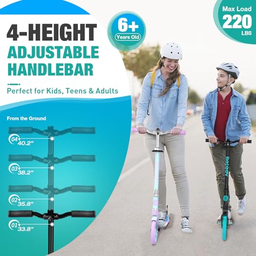 BELEEV Scooter for Kids Ages 6+, 200mm Big Wheel Adult Scooters for Boys and Girls, 4 Adjustable Handlebar, Front Suspension, 2 Wheels Scooter with Carry Strap, up to 100Kg