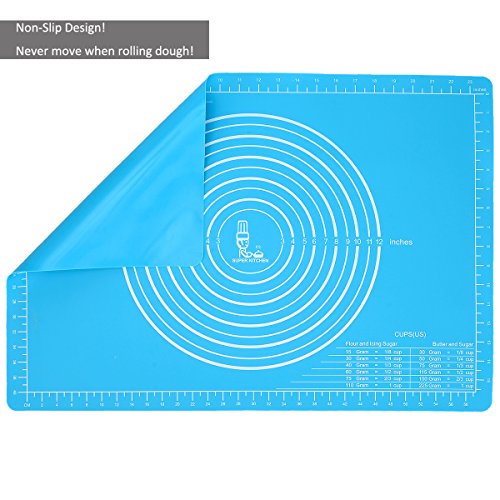 Silicone Pastry Mat Non Stick with Measurements（25.4''×17.7''）for Baking Mat Extra Large,Non Slip Silicon Dough Rolling Mat, Table/Countertop Placemats and Fondant/Pie Crust Sheet Blue - Thumbnail 4
