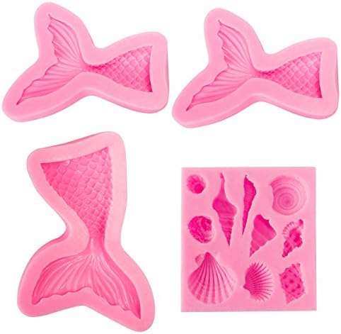 Tail Mold 4 Pack Seashell Mermaid Tail Mold Silicone Fondant Mold Soap Mold Chocolate Mold Decorating Candy,Cake,etc. Exacoo