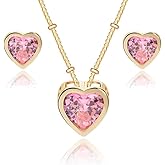 EVEVIC Austrian Crystal Heart Pendant Necklace Earrings for Women 14K Gold Plated Hypoallergenic Jewelry Set