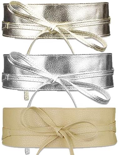 3 PCS Women Waist Belts Soft PU Leather Cinch Belt Self Tie Wrap Around Obi Waist Band Boho Belt