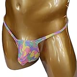 Men's Bulge Pouch Thong G-Strings Panties Underwear Camo (L/XL fit 34''-38'', Pink Camo)