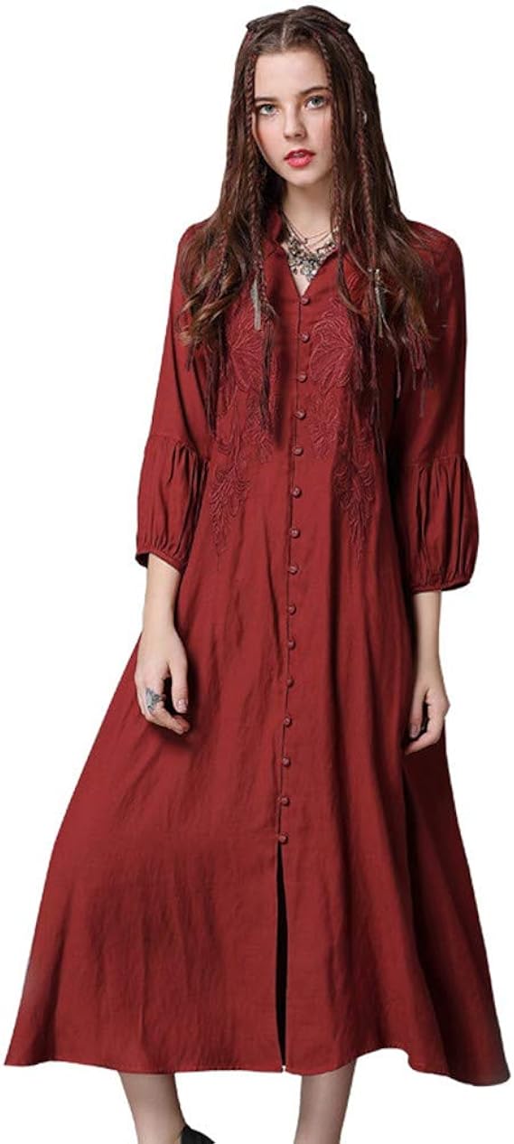 Amazon Co Jp Thirteen One レディース ロング丈 ワンピース ゆったり エスニック ファッション 向け 着痩せ 半袖 綿 服 ファッション小物