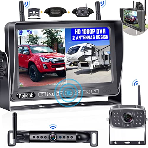 RV Backup Camera Wireless HD1080P 2 Cameras with 7 Inch Touch Key DVR Monitor Stable Digital