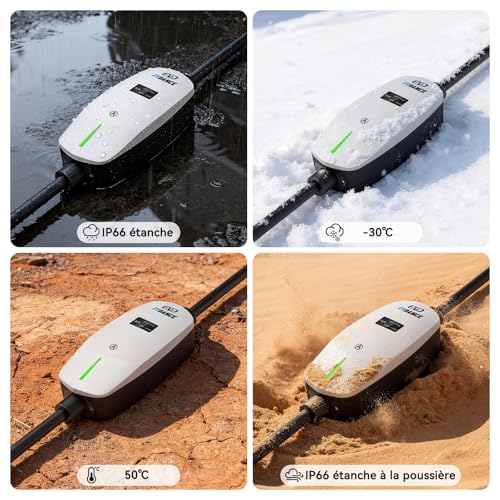 EVDANCE Type 2 Electric Car Charger (6-16A, 3.68kW, 6.1m) Adjustable Intensity Electric Car Charging Cable Portable Charger Waterproof IP66 with Carry Bag for EV IEC62196-2, White