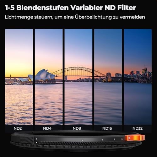 K&F CONCEPT Nano-X True Colour ND Filter 67 mm Polarising Filter & ND2-ND32 (1-5 Stops) 2-in-1 Multifunctional CPL & Grey Filter