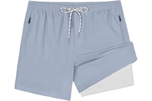 Gleeease Swim Trunks Mens 5 Inch Inseam Compression Liner Short Men Bathing Suit Lined Swimming Shorts Men's Swim Suits