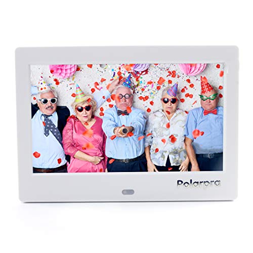 Polarpra Electronic Picture Frames,7 Inch Digital Picture Frame Slideshow HD LCD Screen,720P/1080P Video Photo Display,Music,Auto Rotate,Calendar,Alarm&Clock,SD Card&USB Port with Remote Control-White