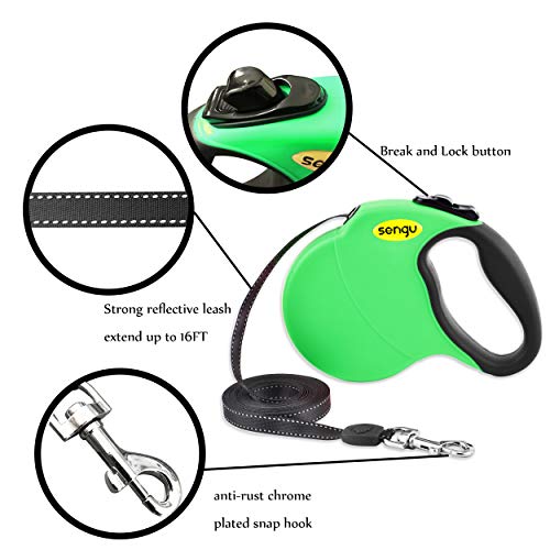 Retractable Dog Leash, 16 ft Nylon Dog Walking Leashes for Small Medium Large Dogs up to 110lbs, One Button Break & Lock, Tangle Free, Green - Thumbnail 2