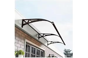 Nollapo Metal Window Door Awning Canopy UPF 50+, Dark Brown with Aluminum Bracket Polycarbonate Board 40 Inch x 40 Inch for Outside (Transparent Canopy + Black Metal Bracket, 40 Inch x 80 Inch)