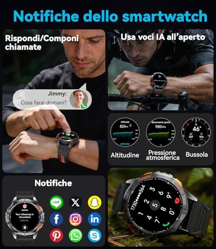 LIGE Men's GPS Smartwatch, Compass/Altitude/Barometer, Torch, AMOLED 1.43 Inch Military Smart Watch with Bluetooth Calls, Height/Pressure Monitoring and 170 Sport Modes for Android iOS, DM1-H