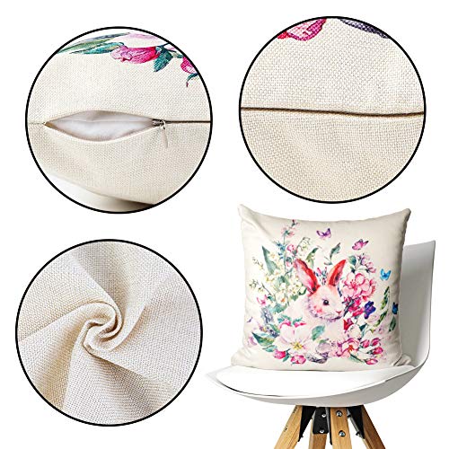 JOHOUSE 4 Pieces Easter Pillowcase, Rabbit Eggs Linen Pillow Cushion Case Easter Bunny Upholstered Sofa Pillowcases, 18 x 18 inch