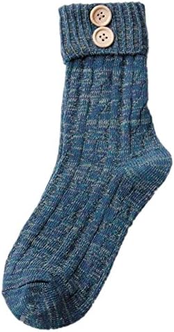 Your Gallery Womnes Bright Color Cable Knit Roll Button High Cotton Winter Socks Blue