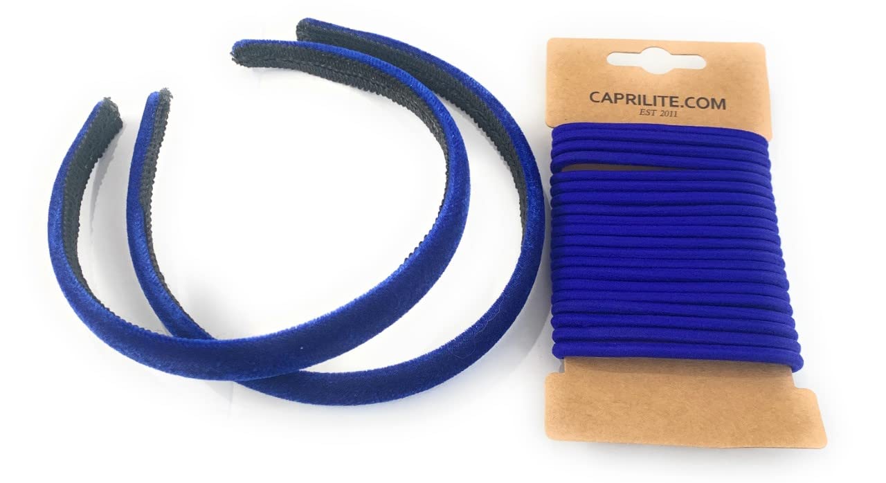2 Velvet Girls School Headband Alice Band + 20 Elastics Hair Ties Bobbles Ponies Set UK (Royal Blue)