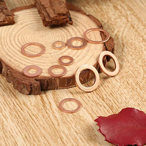 Liobaba 200Pcs Solid Copper Washer M5-M14 Flat Ring Sump Plug Oil Seal Assorted Set Box Electrical Conductivity Thermal Conductivity