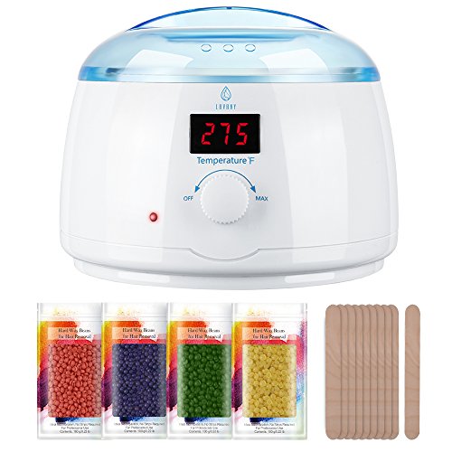 Wax Warmer Hair Removal Waxing Kit, Digital LCD Display Wax Pot with Precision Temperature Control, with 4 Flavor Hard Wax Beans & 10 Wax Applicator Sticks
