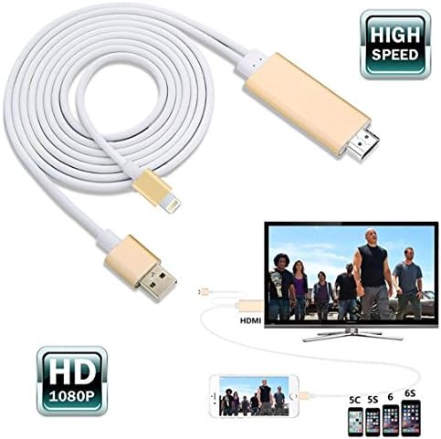 Superwang Lightning 8 Pin to HDMI Cable No Need App &amp; No Need Personal Hotspot 1080P HDTV Video Male Cable Connector for iPhone 5 / 5s / 6 / 6s / 7 / 7s Plus / iPad [Plug &amp; Play]