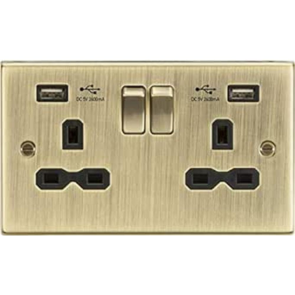 Twin Socket with USB (2.4A) - Antique Brass