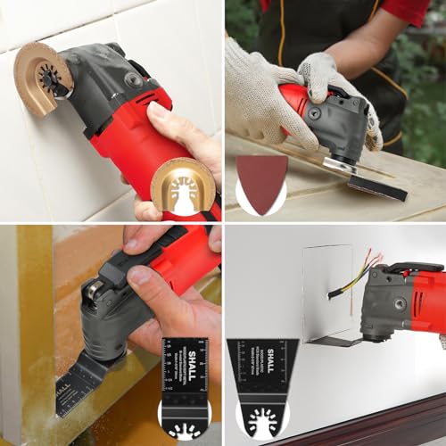 SHALL 102 Multitool Blades, Oscillating Accessory Kits for Multiple Tools, HCS and Bi-Metal Blades, Sanding Pad, Scraper, Storage Case Included