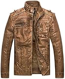 Wantdo Men's Vintage Stand Collar Faux Leather Jacket - US Medium - Yellow