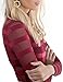 Leadingstar Women Long Sleeve High Collar Stripe Slim Fit See Through Mesh Tops T-Shirts Blouse Wine Red XL
