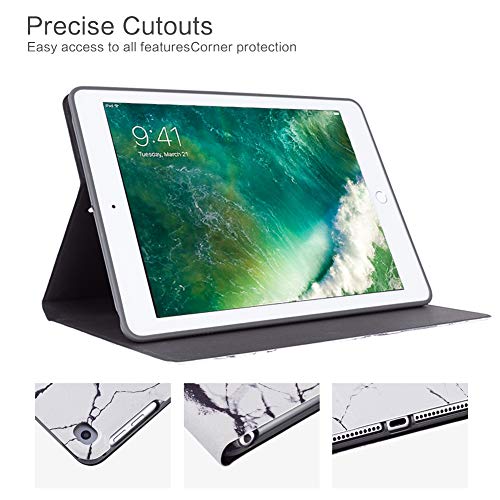 TeenGrow iPad 9.7 Inch Case 2018/2017, ipad Air 2,ipad Air case, Ultra Slim Lightweight PU Leather Folio Smart Cover, Soft TPU Protective Back Case with Auto Sleep/Wake (White Marble)