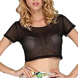 Weixinbuy Women's Short Sleeve See Through Mesh Beach Shirt