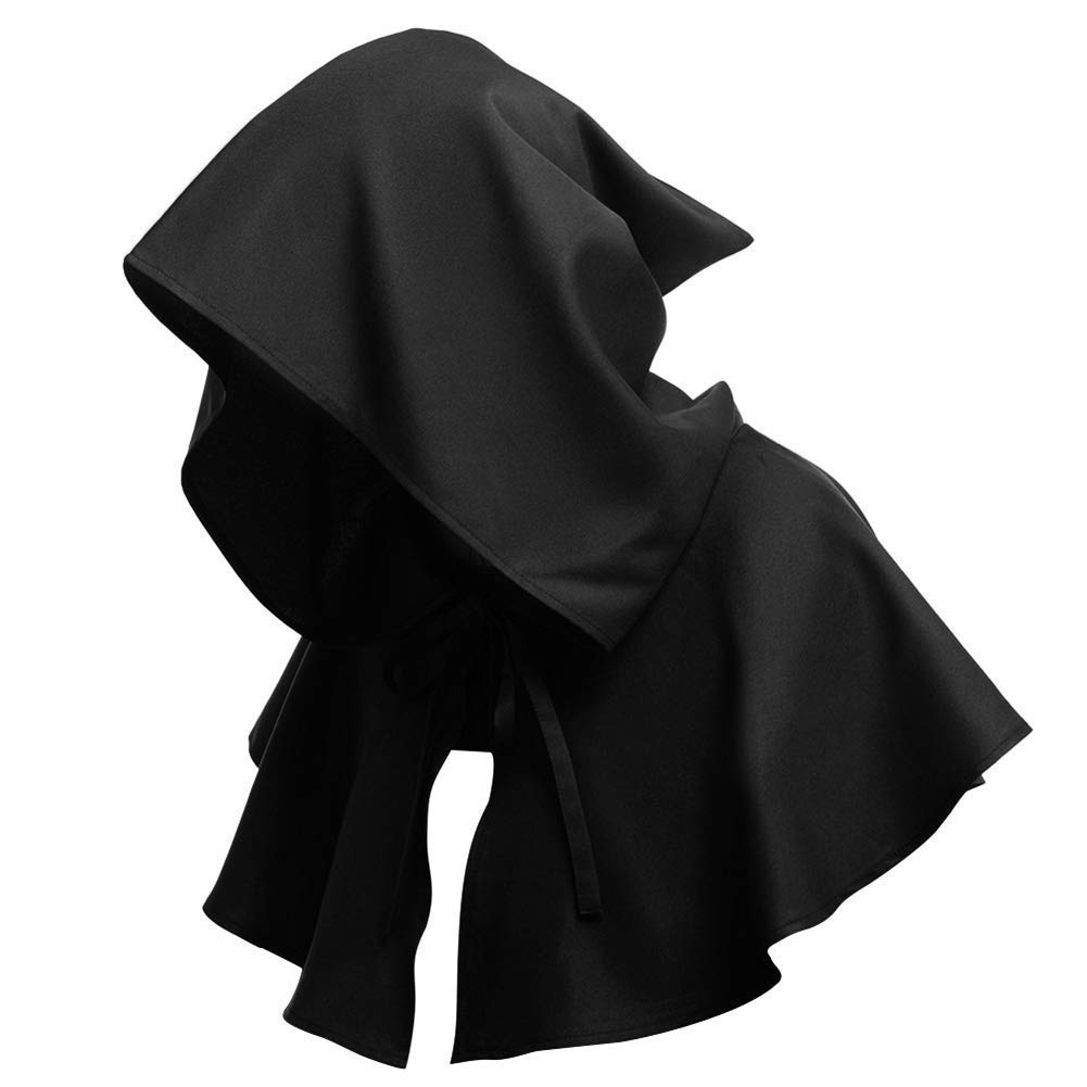 Medieval Cowl Christmas Witch Wizard Hooded Cape Cloak Witchcraft Pagan Hood Medieval Monk Fancy Dress Cape Cloak Costume Grim Reaper Cape Christmas Lace-Up Hat Wizard Costume for Adult