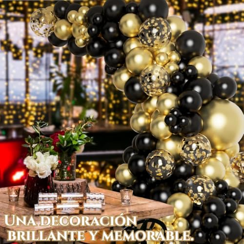 Globos Negros y Dorados Metálicos con Confeti para Graduación 2026, Kit de Guirnalda Arco de Globos Decoración Fiesta de Graduación, Adornos Decoración Graduación 133 Pzs