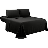 Sfoothome Queen Sheets Set - Black Hotel Luxury 4-Piece Bed Set, Extra Deep Pocket, 1800 Series Bedding Set, Wrinkle &amp; Fade Resistant, Sheet &amp; Pillow Case Set (Queen, Black)