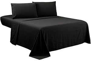 Sfoothome Queen Sheets Set - Black Hotel Luxury 4-Piece Bed Set, Extra Deep Pocket, 1800 Series Bedding Set, Wrinkle & Fade R