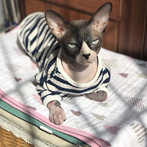 DENTRUN Hairless Cats Shirt Cat Wear Clothes Stripe Vest Best Hairless Cat's Adorable Clothes Cat's Pajamas Jumpsuit for All Season, Soft & Skin-Friendly