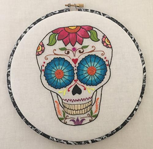 Flowery Sugarskull Dia De Los Muertos Hand Embroidered Hoop Art