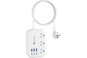 European Travel Plug Adapter with USB C, 3 American Outlets 6 USB Ports (3 USB-C) 4.8A/24W, Canada to Europe Travel Power Bar