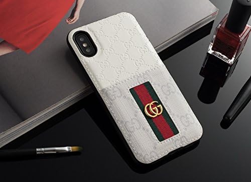 Luxury Designer GG Style Card Wallet Cover Case for iPhone X XS 10 10S (White)