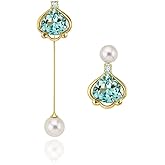 Shell Pearl Earrings for Women 18K Gold Plated Dainty Seashell Crystal Dangle Drop Tassel Earrings Asymmetrical Fashion Jewelry