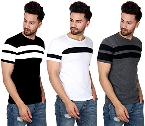 SCATCHITE Striped Men Round or Crew Multicolor T-Shirt (Pack of 3)