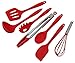 SimplexSilicone Classic 7pc Premium NonStick Heat Resistant Silicone Cooking Kitchen Utensils with Hygienic Solid Coating - Includes Spoon, Spatula, Pasta Fork, Turner, Ladle, Tongs, Whisk (Apple Red)
