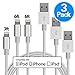 GANJOY iPhone Charger 3Pack 3FT/6FT/6FT(1M/2M/2M) Nylon Braided 8 pin Charging Cables USB Charger Cord, Compatible with iPhone X, 8, 8 Plus, 7, 7 Plus, 6s, 6s Plus, 6, 6 Plus, SE, 5s, iPad - Silver
